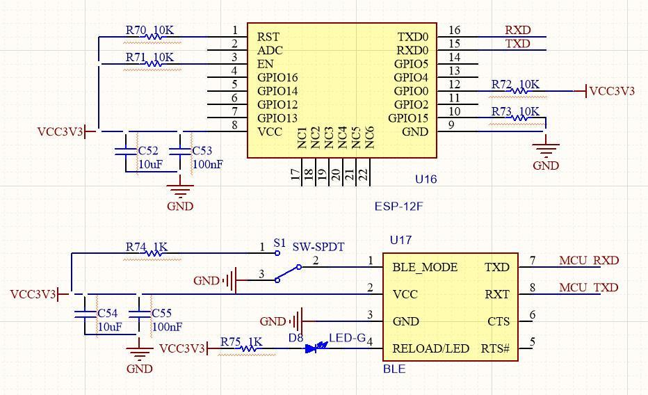 ESP-12F 与蓝牙模块电路